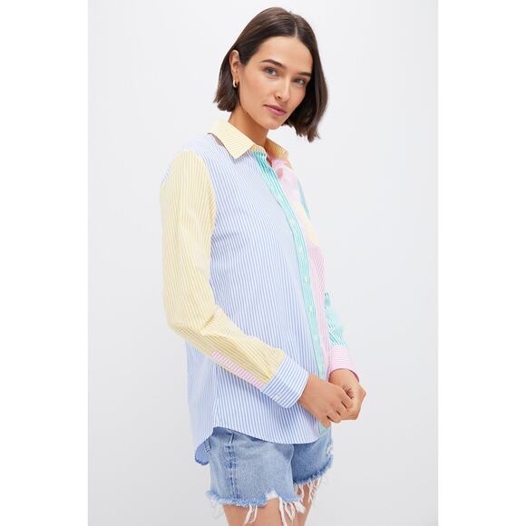 THE SHIRT BY ROCHELLE BEHRENS Bright Multi Stripe Boyfriend Shirt Size S NWT - Picture 6 of 8